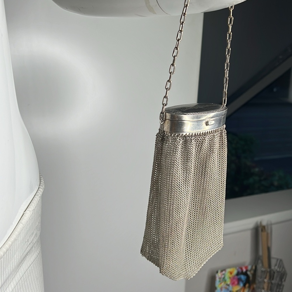 Antique Sterling Silver 925 Chain Mesh Expandable Top Snap Mirror Bag Super Rare - Picture 3 of 16